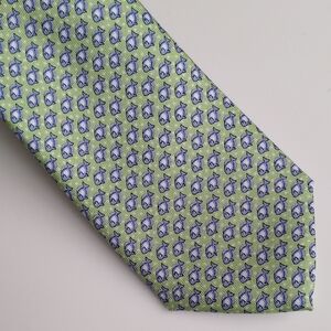 Tommy Hilfiger Fish Pattern 100% Silk Neck Tie -‎ Green & Blue